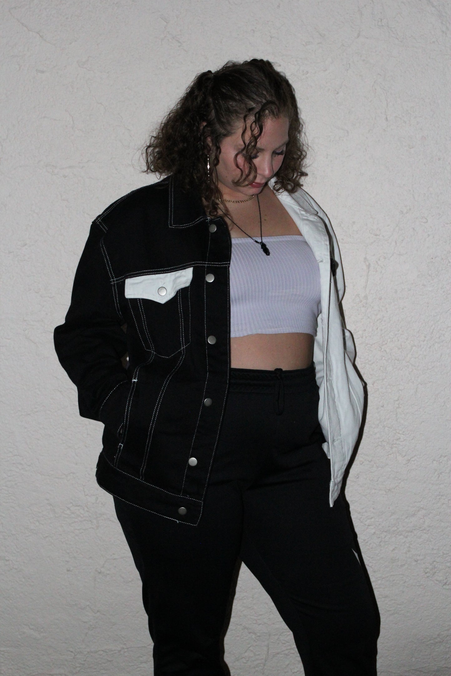 Black & White Split Denim Jacket