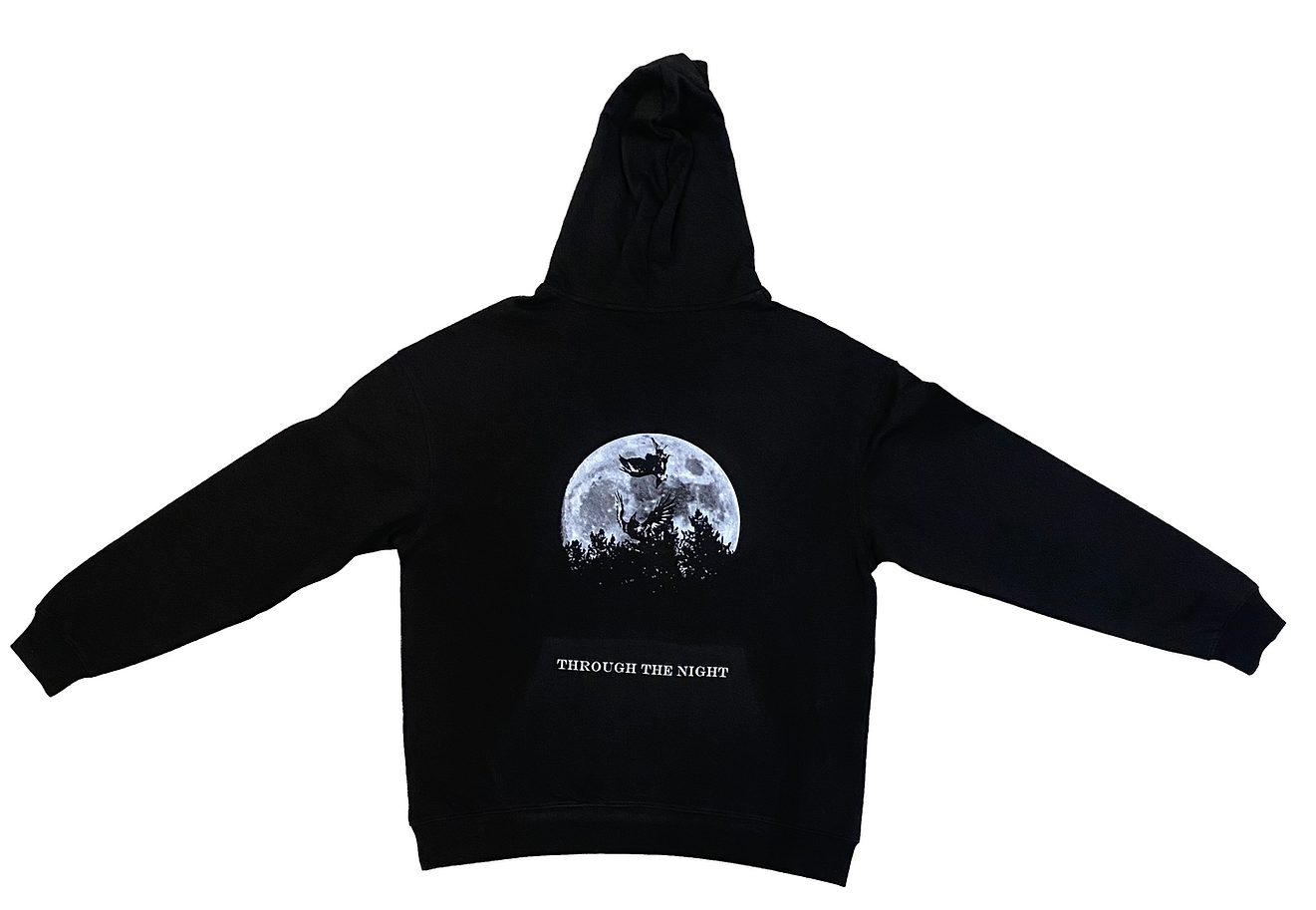 Oversized Hoodie with Moon & Raven Graphic
